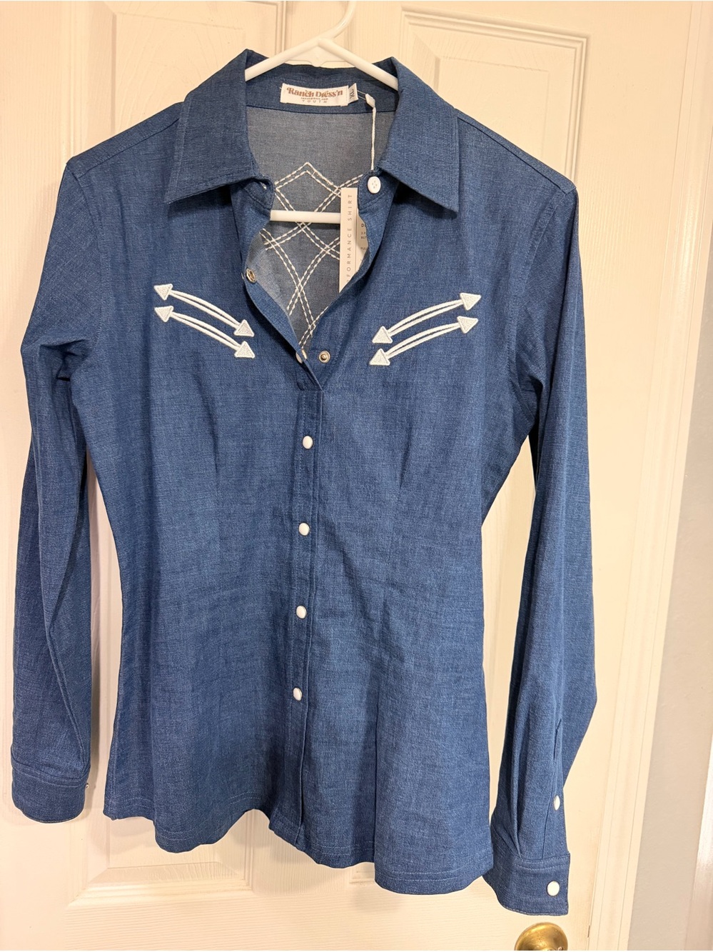 Youth XL Blue Embroidered Button-Down Rodeo Shirt by Ranch Dress’n